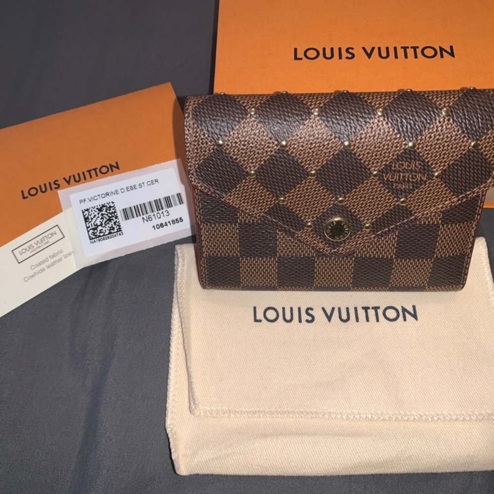 Louis Vuitton Damier Ebene limited edition Victorine Wallet with studs.
